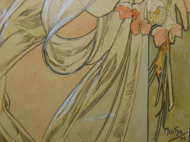 アルフォンス・ミュシャ、桜草（装飾パネルの下絵）、希少な画集より