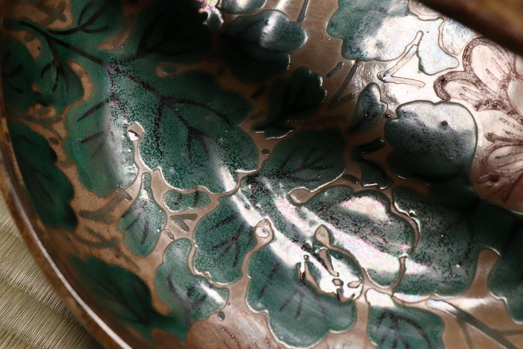 乾山焼 三代乾山 菊図 手付菓子器 木箱 陶芸 草花 鉢 時代【MA480】