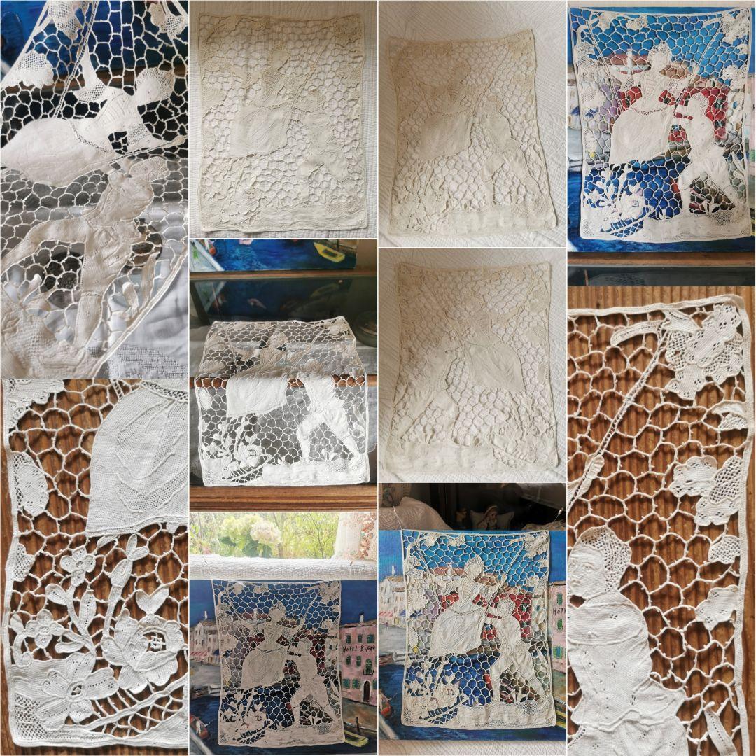 アンティークイタリア ポワンドローズヴェニスレース ブランコを漕ぐ男女のカップル