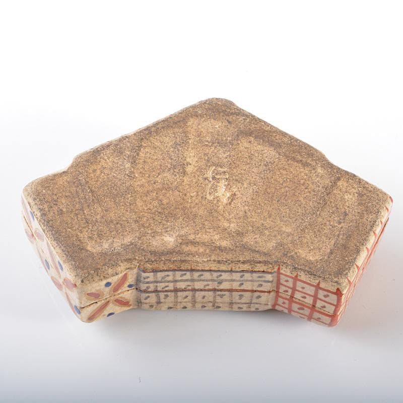 Gojyo　野々村仁清作　色絵格子文扇形香合　時代箱二重箱　V　R6219