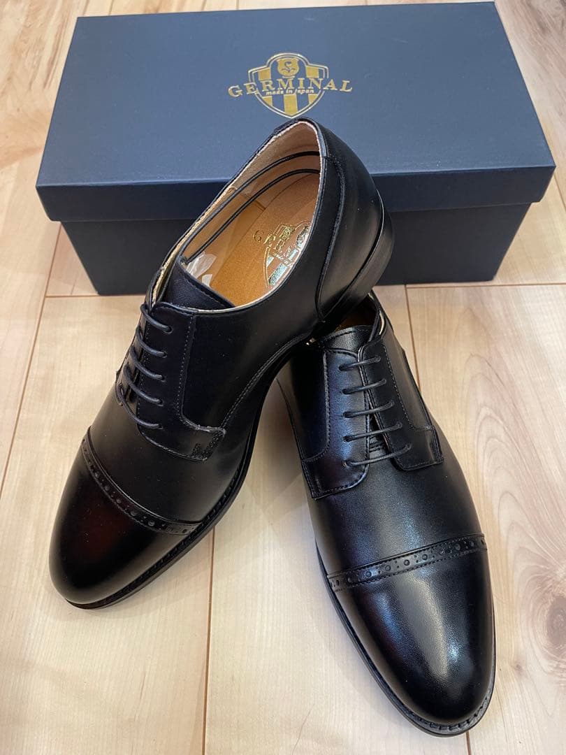 日本製新品GERMINALジェルミナル 黒外羽根ストレートチップ　UK8