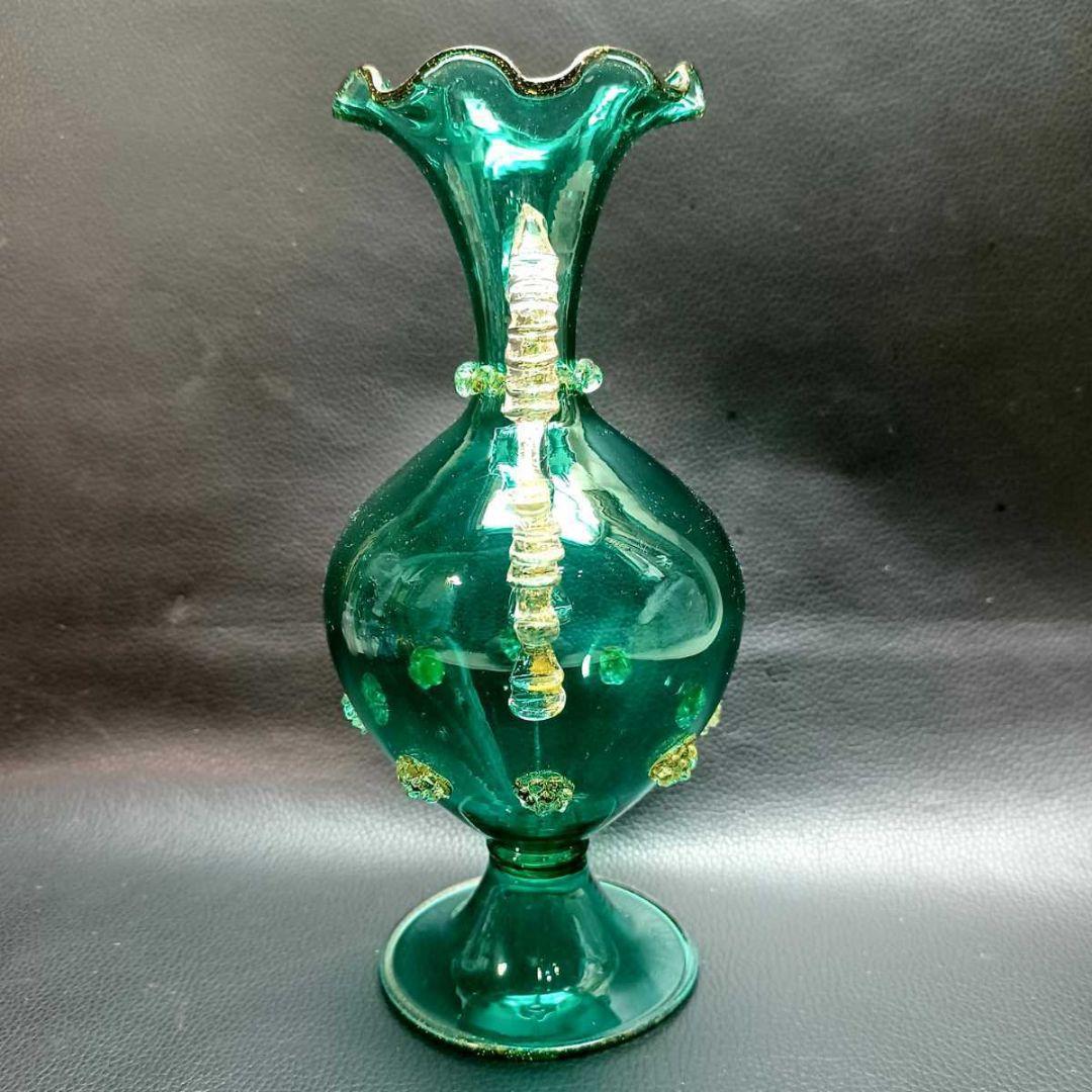 MURANO ムラノ 金彩 双耳 グリーン 花器 オブジェ