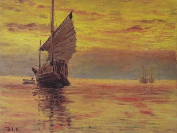 青木繁、【夕焼けの海】、豪華・希少画集画、新品高級額・額装付