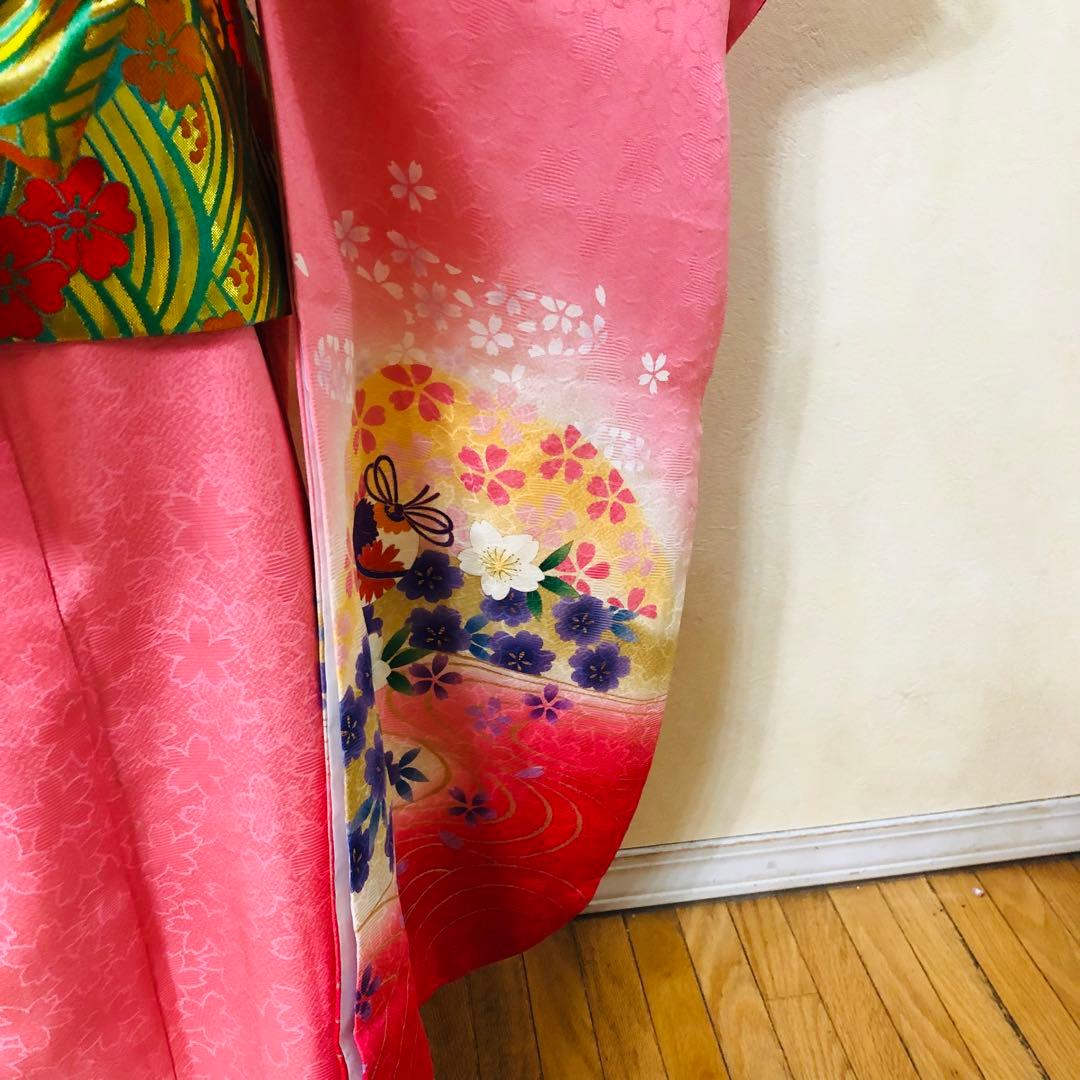七五三7歳正絹‼️人気ピンク暈し手毬花々煌びやか際立つ⭐︎安心フルセット銘品