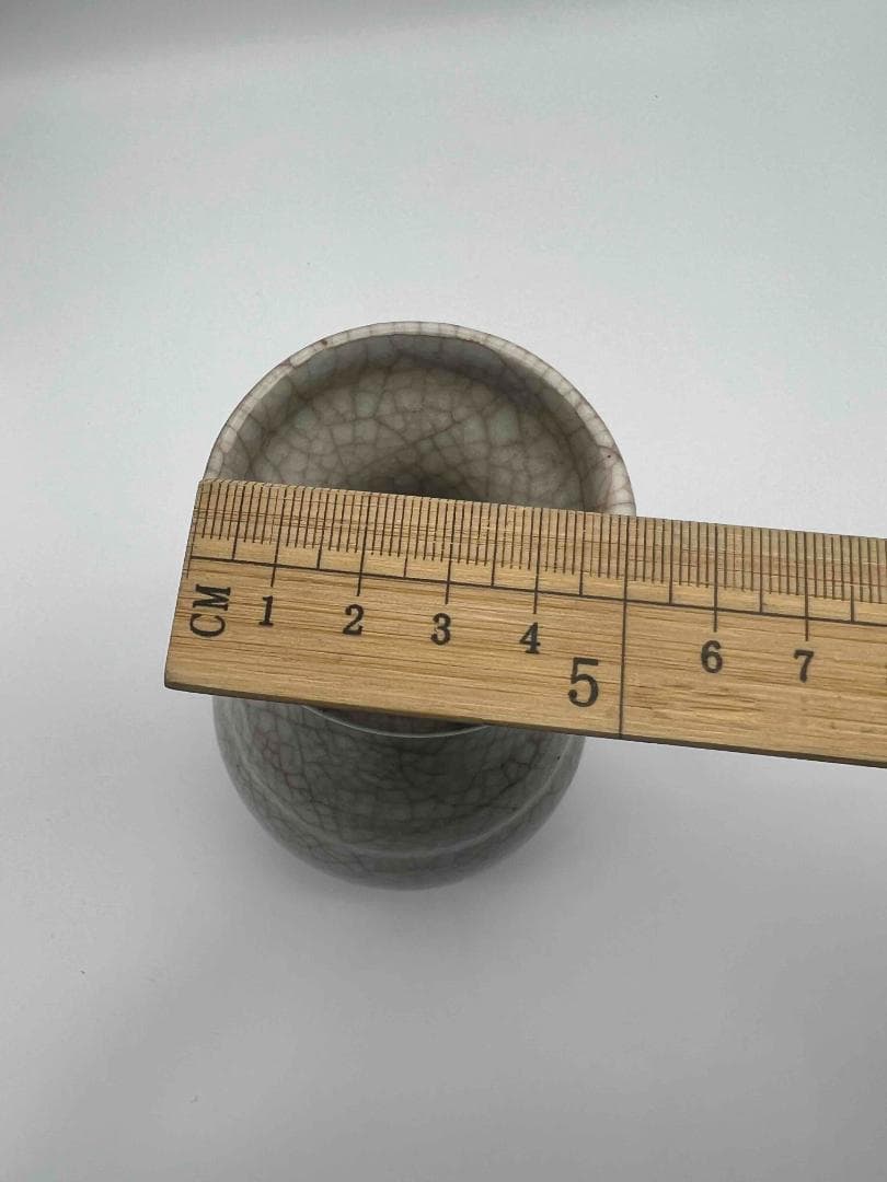 宋時代　青磁　哥窯双獸耳弦文盤口瓶　【旧家蔵出し】花瓶 水注 花入れ(A-57)