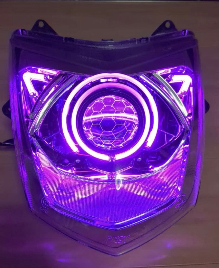 「今日中」 シグナス3型　紫色 LED ヘッドライト　プロジェクター デビルアイ