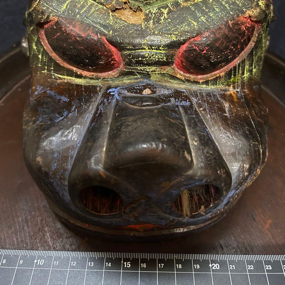 珍品　魚沼市旧家蔵出し品　極彩色　獅子頭　江戸期　時代保証