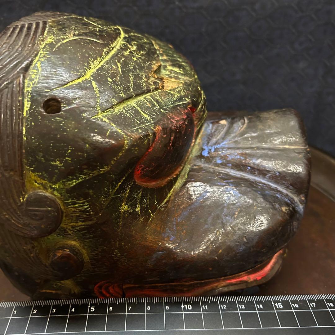 珍品　魚沼市旧家蔵出し品　極彩色　獅子頭　江戸期　時代保証