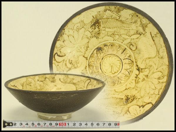 中国美術 蓮花魚紋 碗 古美術(LC998)
