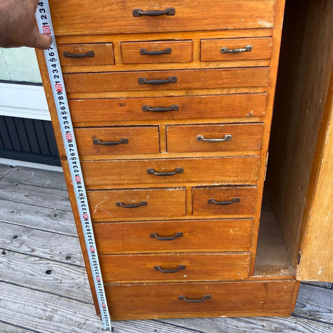 昭和レトロ 古家具 木製収納棚 大工道具棚 サイドボード 整理棚 15杯 古道具