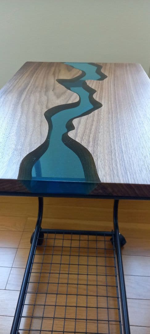 リバーテーブル　レジンテーブル　サイドテーブル　キャスター付き　キッチンワゴン