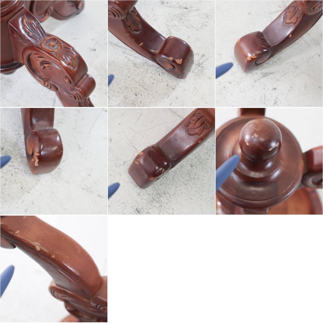 ヨーロピアンアンティーク調 マホガニー サイドテーブル 彫刻 ラウンテーブル