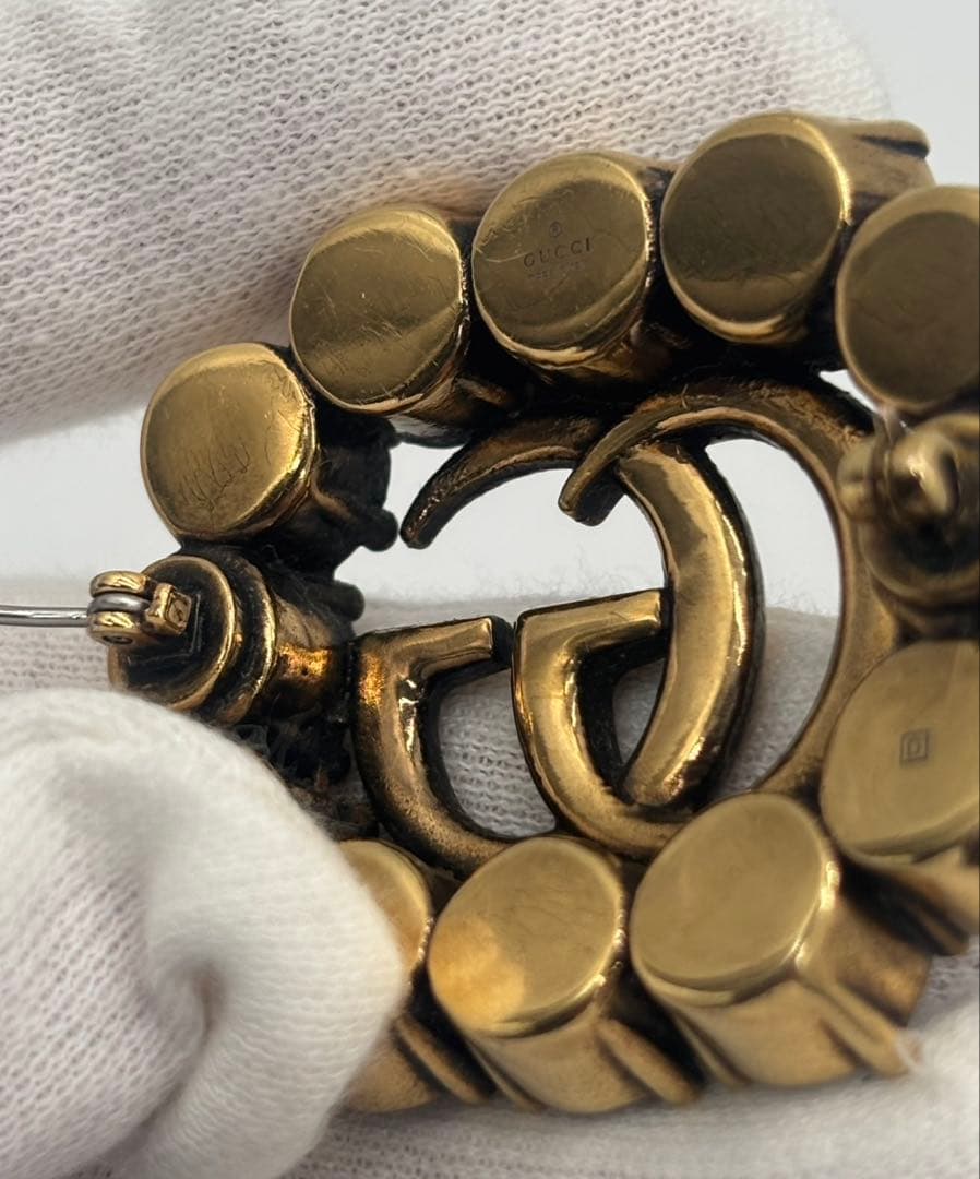 GUCCI グッチ ブローチ ダブルG クリスタル ラインストーン メタル GG