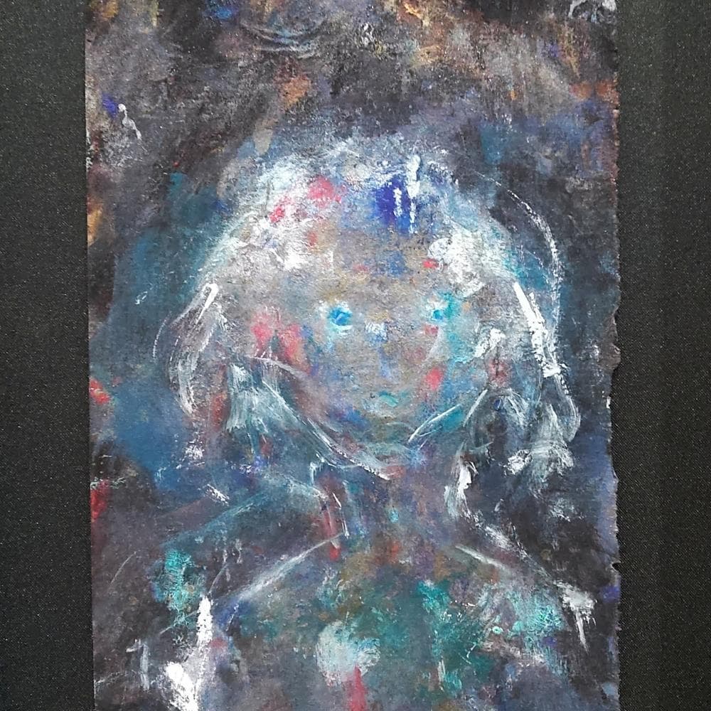 内野隆文　肖像　人物画　絵画　現代アート　アンティークペーパー　古紙　額縁