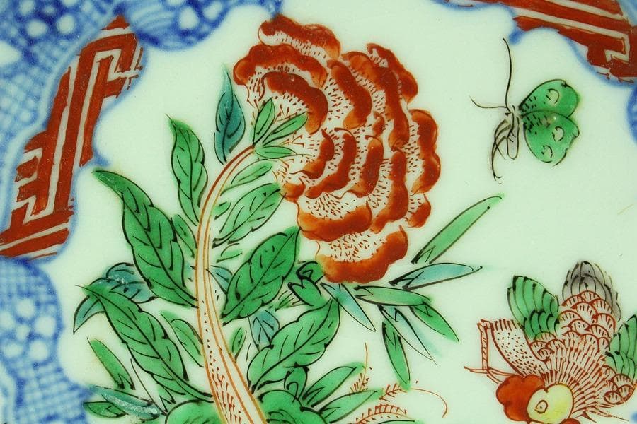 中国美術 赤絵 祥瑞 鶏蝶草花紋 皿 四枚 成化年製 まとめて(K-LC822)