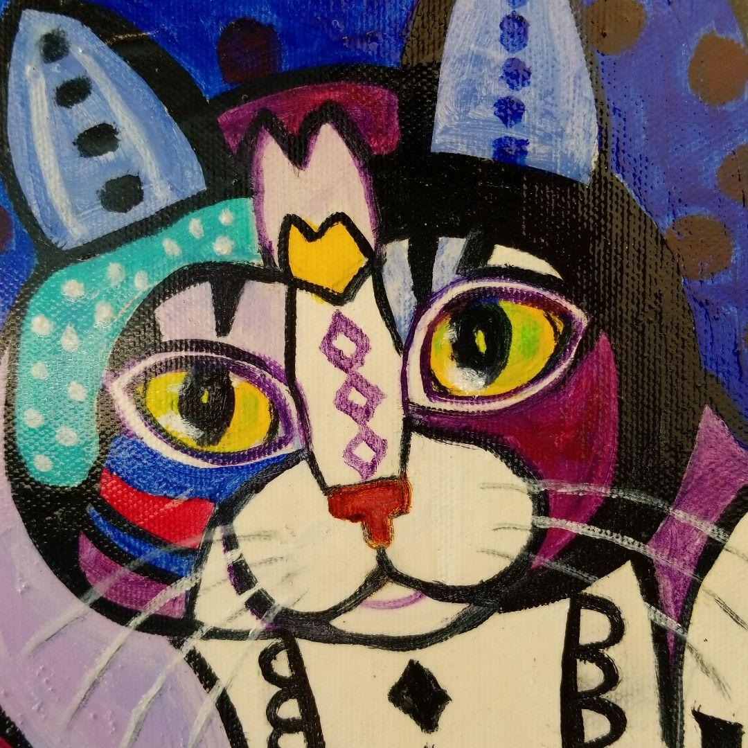 油絵　専用　カラフルになったやんちゃねこ