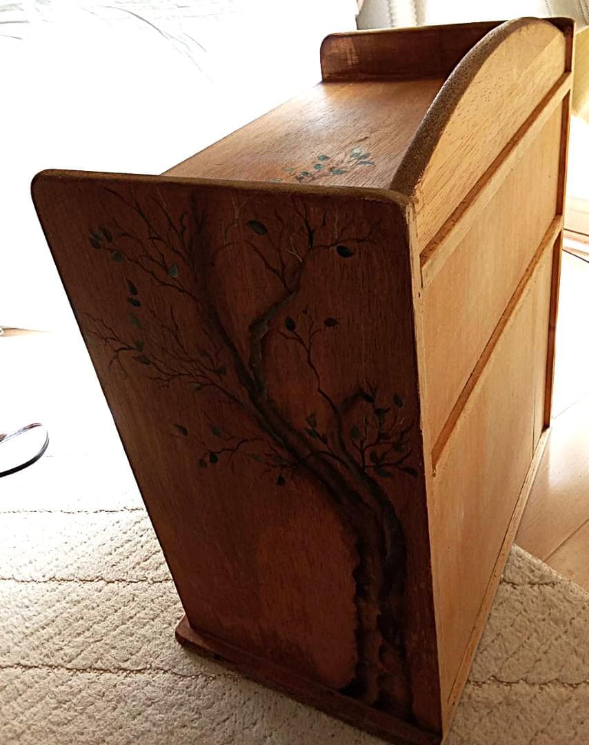 英国農村風景＆花木～本格トールペイント　希少/一点もの　収納ＢＯＸ　美品