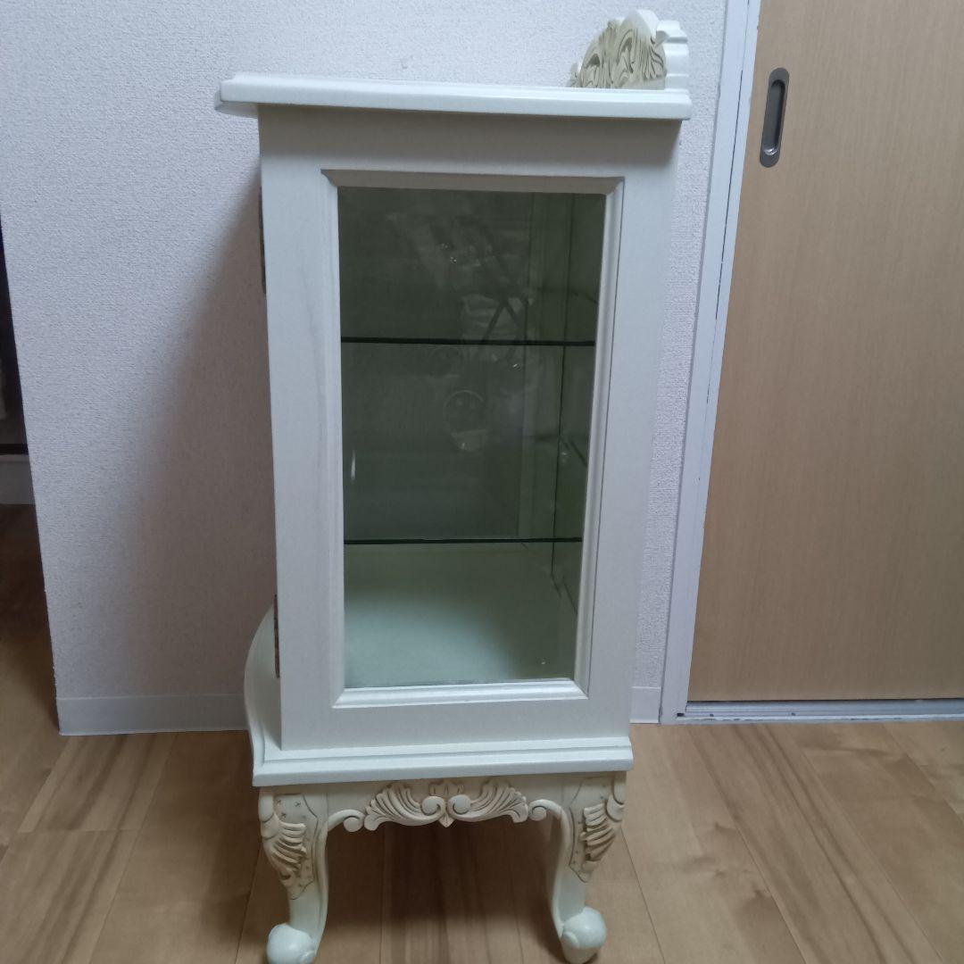 ガラスキャビネット ディスプレイ 収納ケース 木製 猫足 アンティーク ホワイト