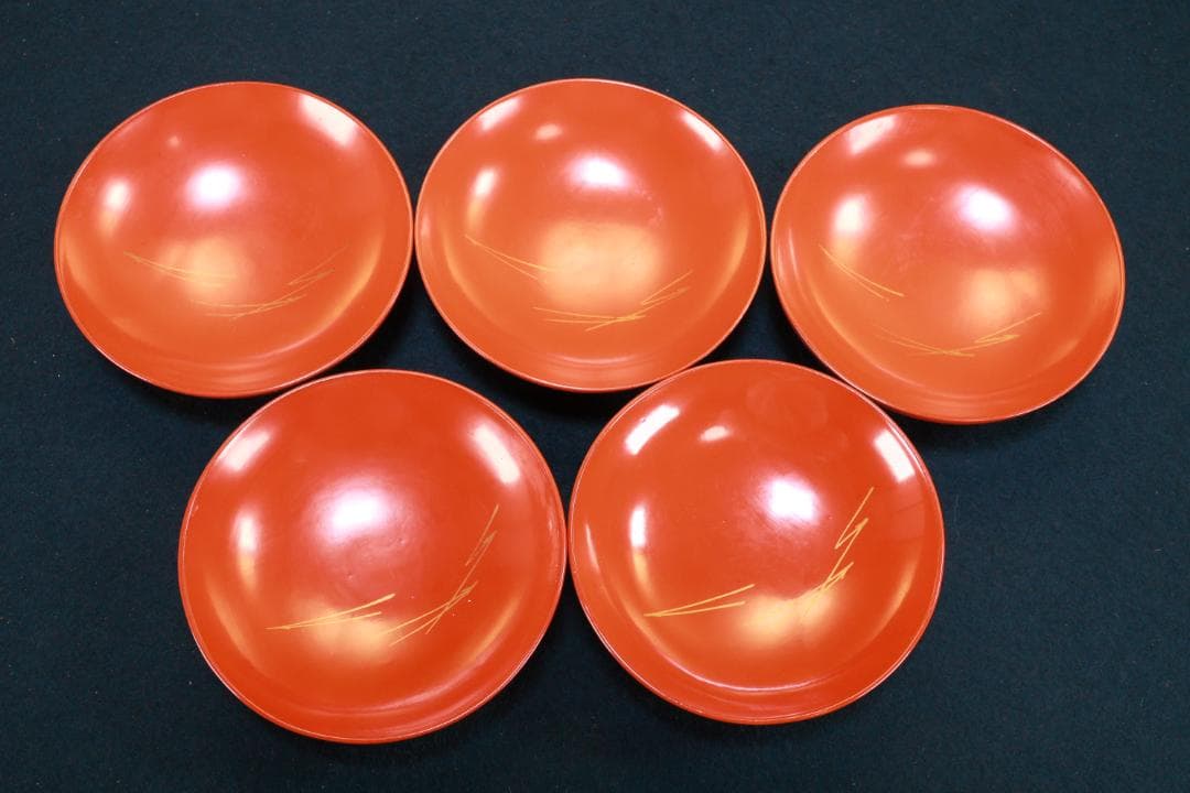 時代漆器　輪島塗　松竹梅蒔絵 　吸物椀　五客　塗椀　汁椀　木製　BJ073