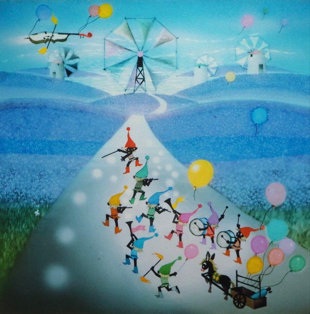 真作■藤城清治 版画 ラベンダー畑の夢 直筆サイン■レフグラフ 絵画 こびと