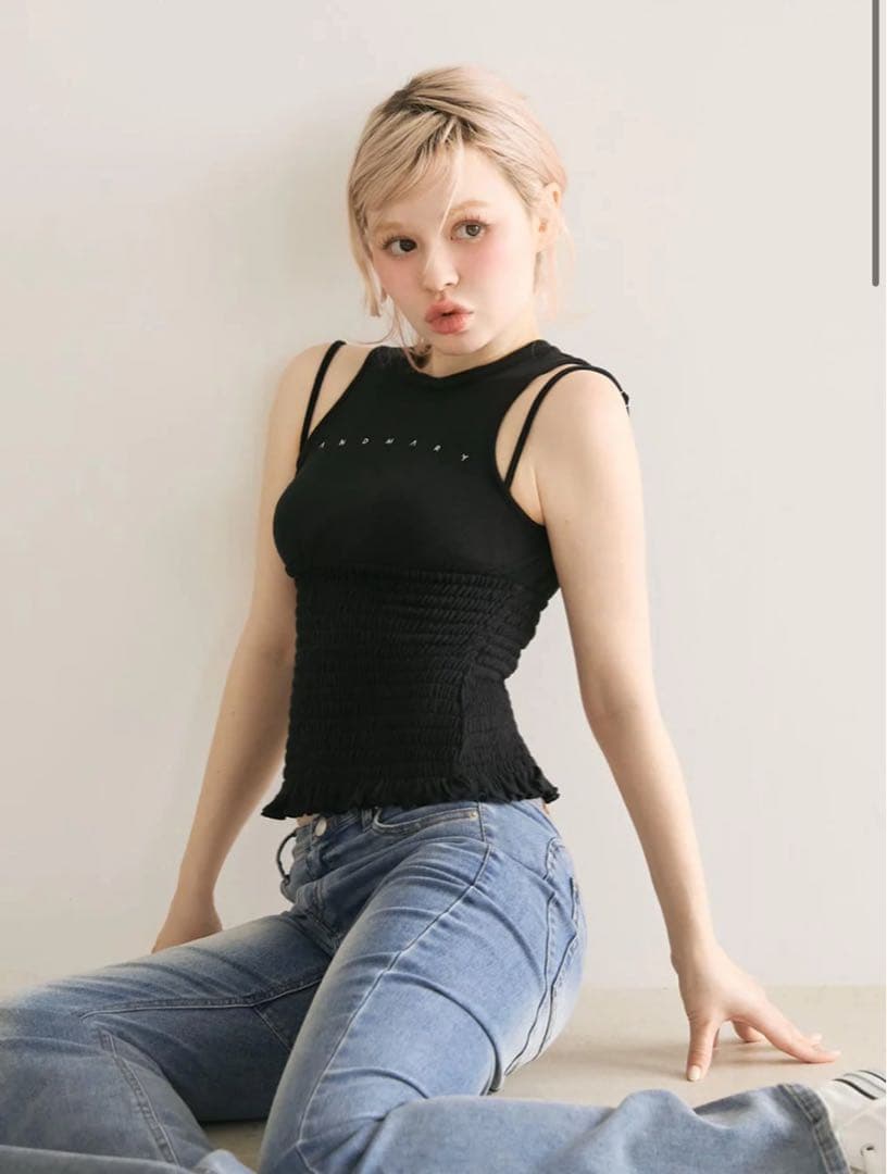 Ami shirring logo tops 【タグ付】 andmary