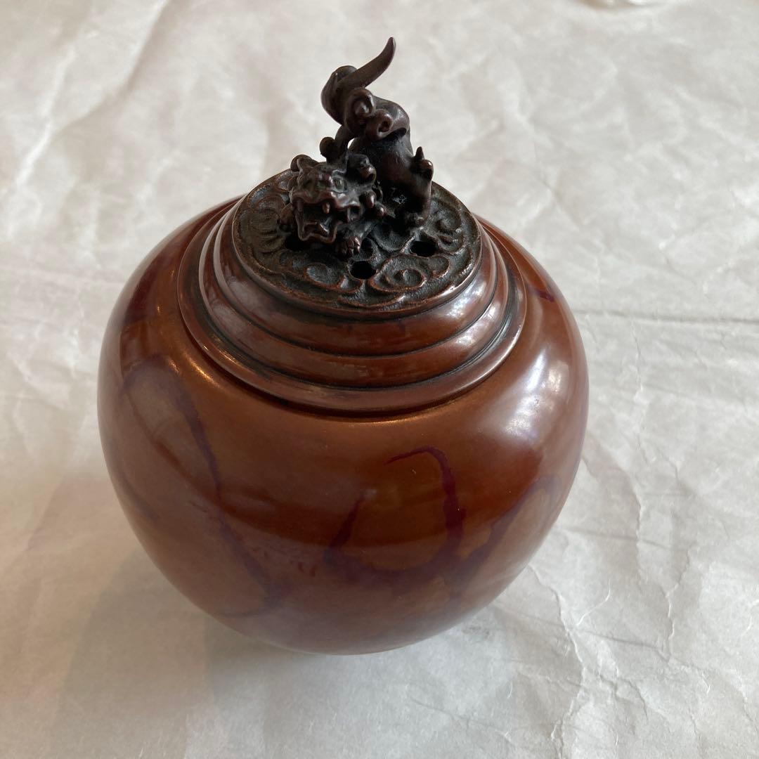 高岡銅器　鋳銅製夏目型香炉　吉秀作