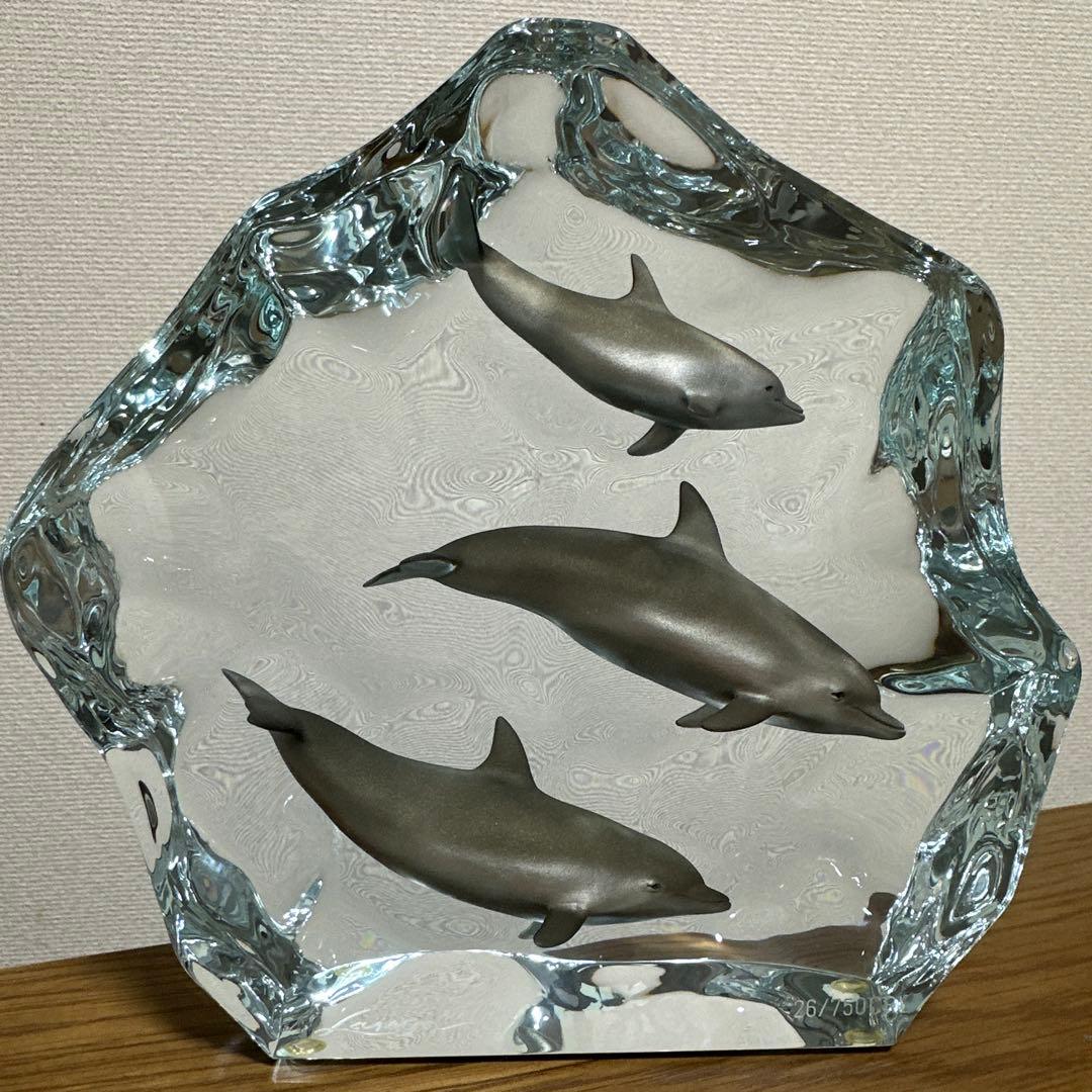 美品✨クリスチャン・リース・ラッセン　イルカアクリルオブジェ彫刻　トリオ