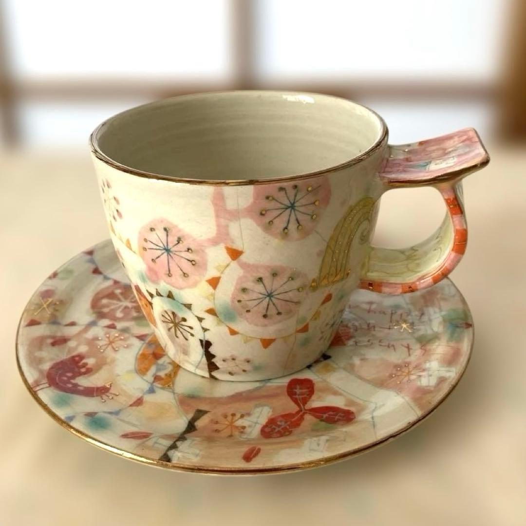 ウエダキヨアキさんKiyoaki Ueda半磁金彩 カップ&ソーサー　ピンク