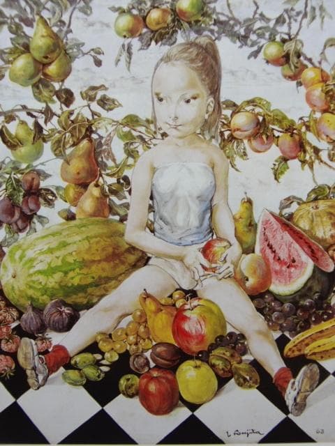 藤田嗣治、【少女と果物】、希少な額限定装用画集より、新品額装付