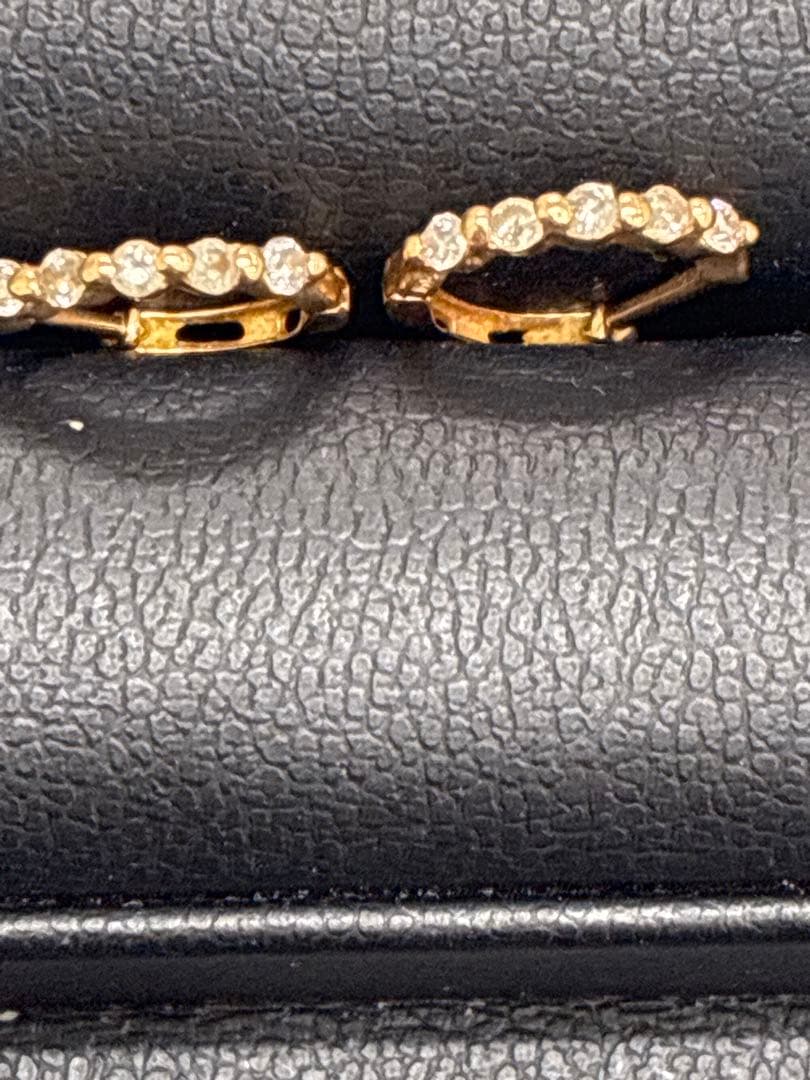 K14 フープピアス 14金 クリアストーン ゴールド 両耳