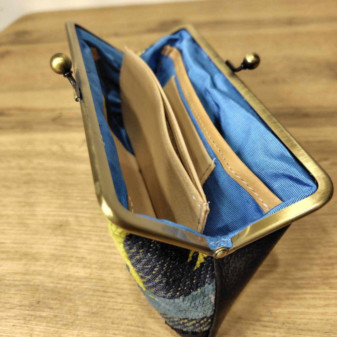 ミナペルホネン/thoroughbredサラブレットネイビー/がま口牛革長財布薄