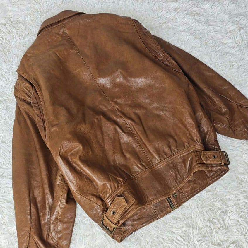 【高級】VINTAGE イタリア製 ラムレザー 短丈 ジャケット メンズ 46