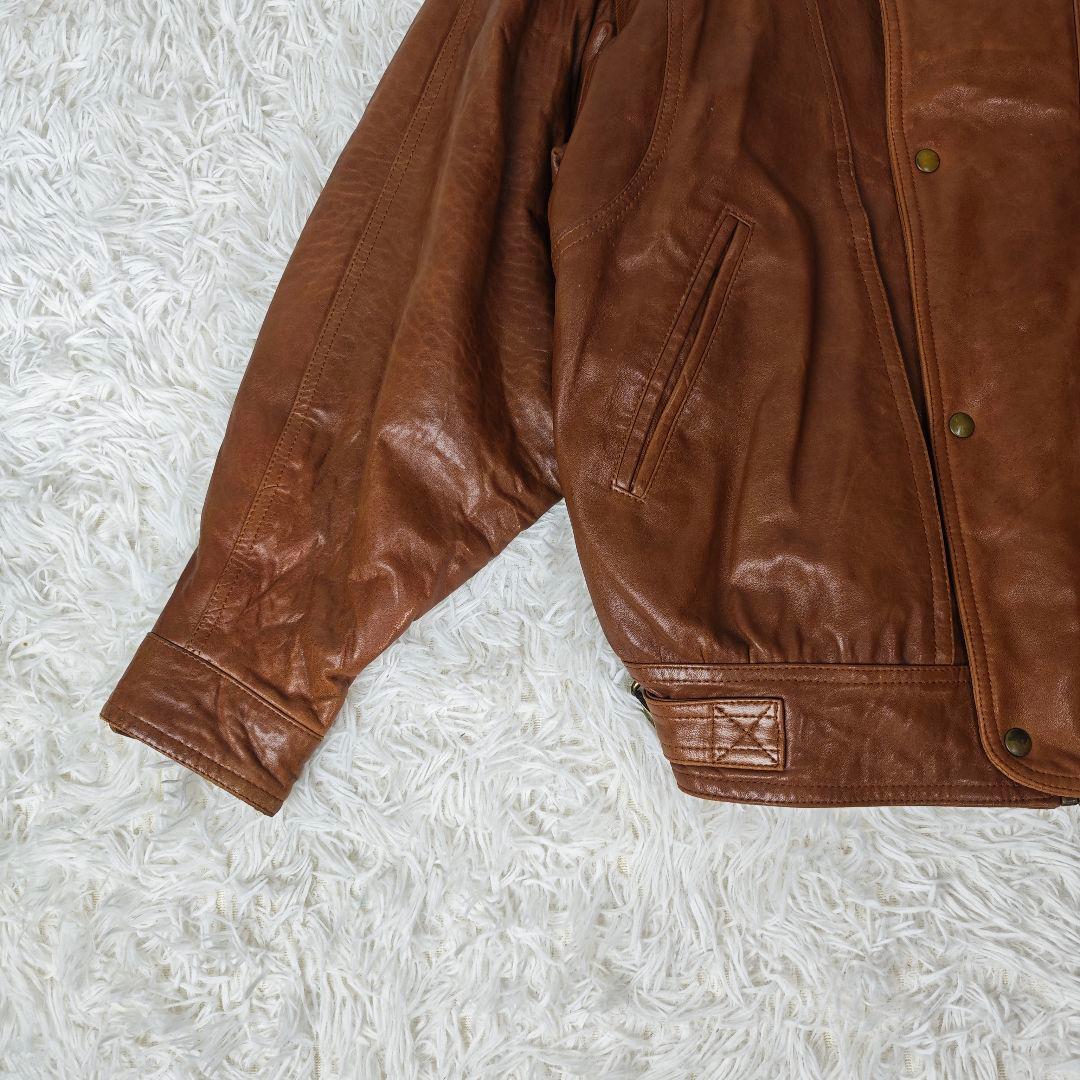 【高級】VINTAGE イタリア製 ラムレザー 短丈 ジャケット メンズ 46