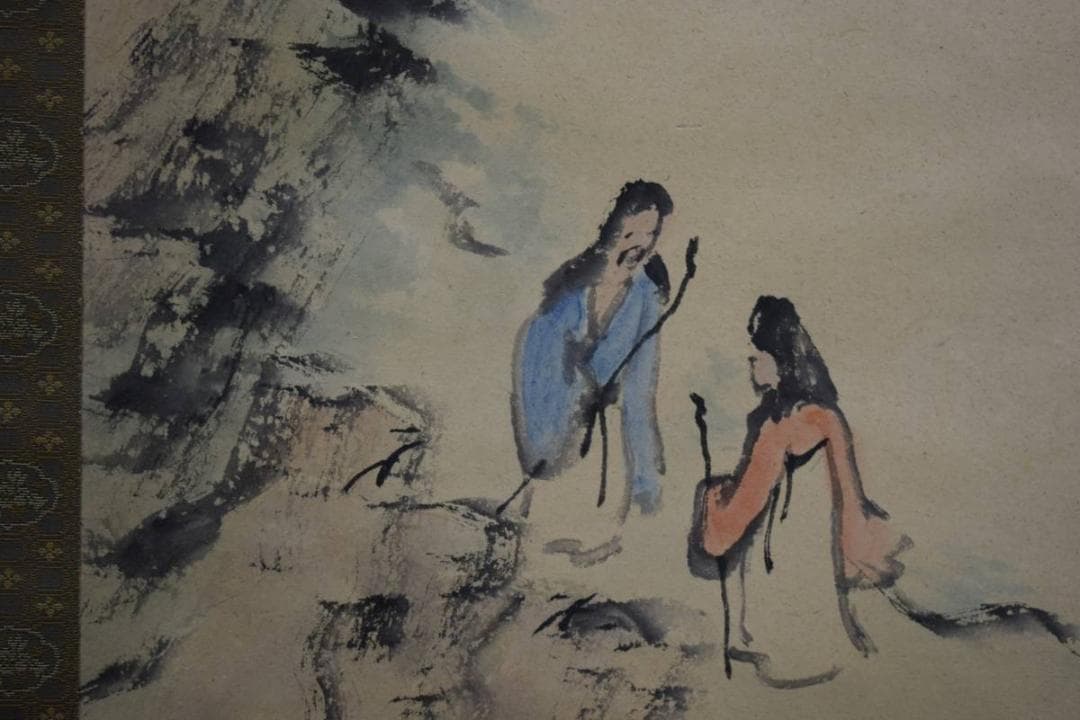 真作/二州/梅花渓山人物図/布袋屋掛軸HD-986
