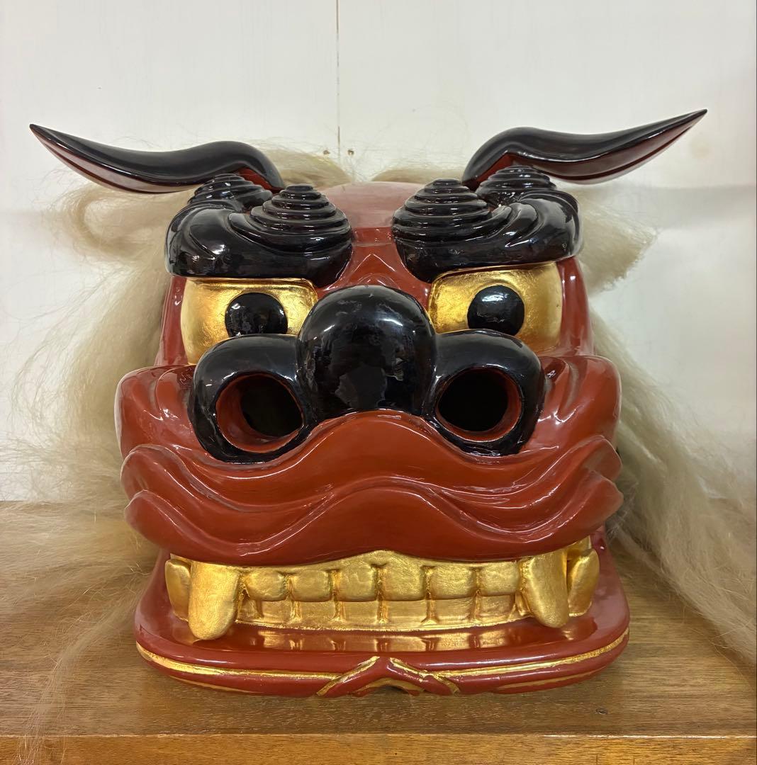 獅子舞　獅子頭　木彫　魔除け　祭　置物　古美術　神楽