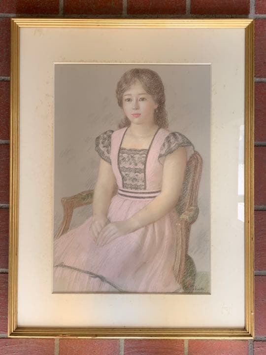 大幅値下げ！徳田宏行「みつめる」絵画　1938年　10号　パステル　額縁付