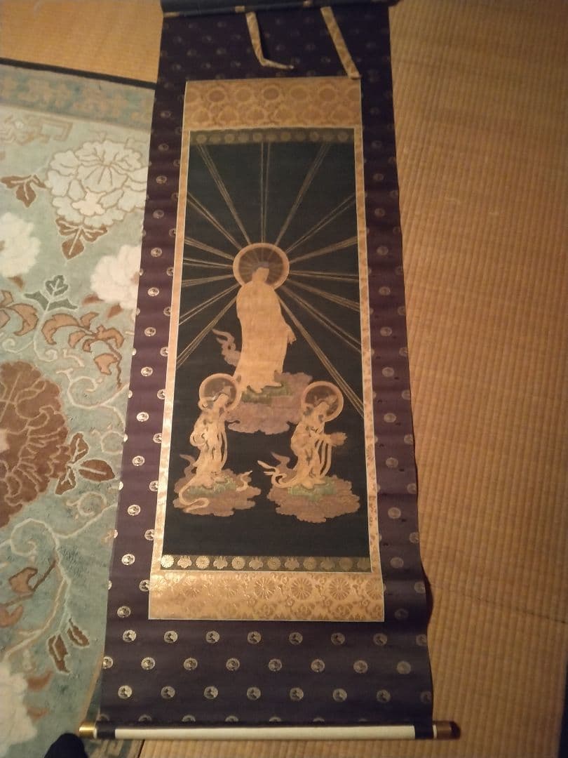 仏像 掛軸 黒金 30cm×150cm　金額設定依頼ok