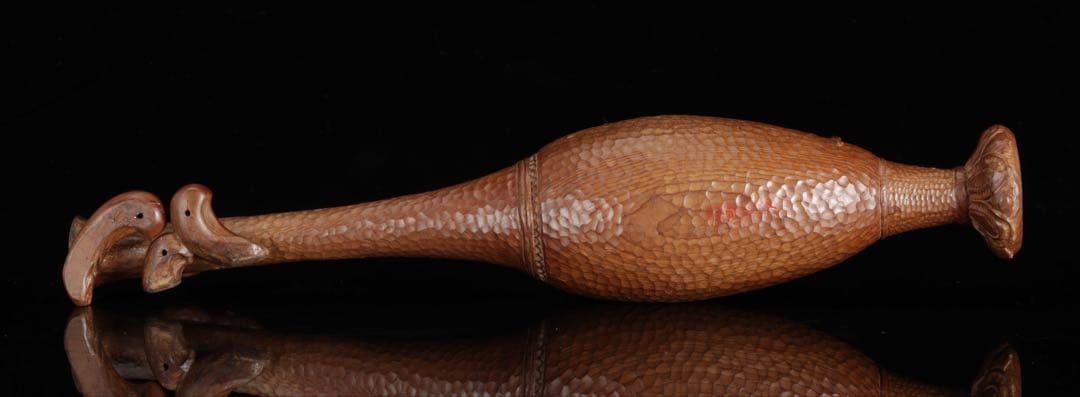 永冨一伸 在銘 木彫 開眼福子 干支 鼠 水瓶 曲玉 一刀彫 置物 共箱 縁起物