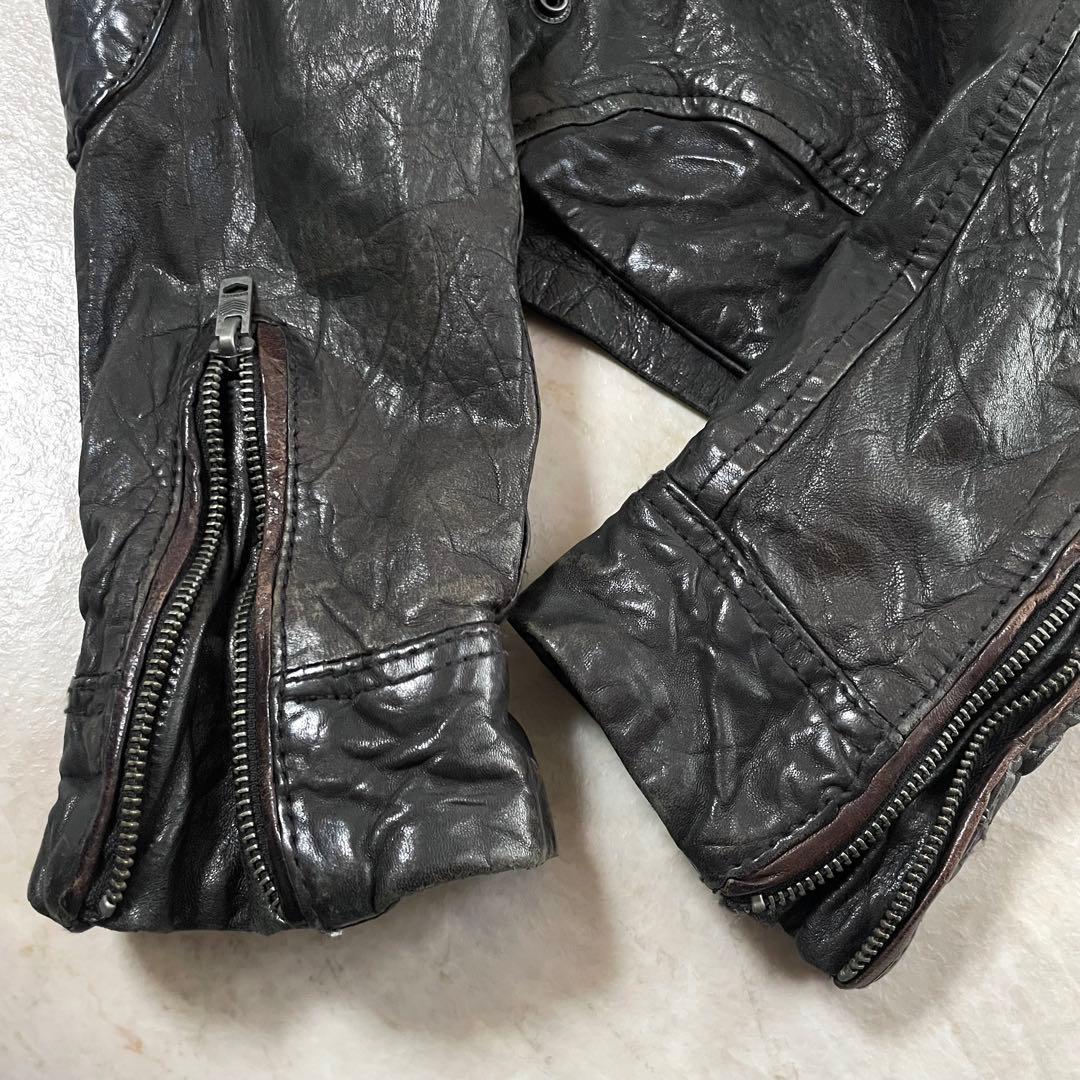 DIESEL ディーゼル 羊革 リアルレザー シワ加工 ライダースジャケット M