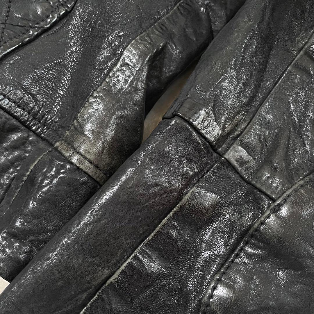 DIESEL ディーゼル 羊革 リアルレザー シワ加工 ライダースジャケット M