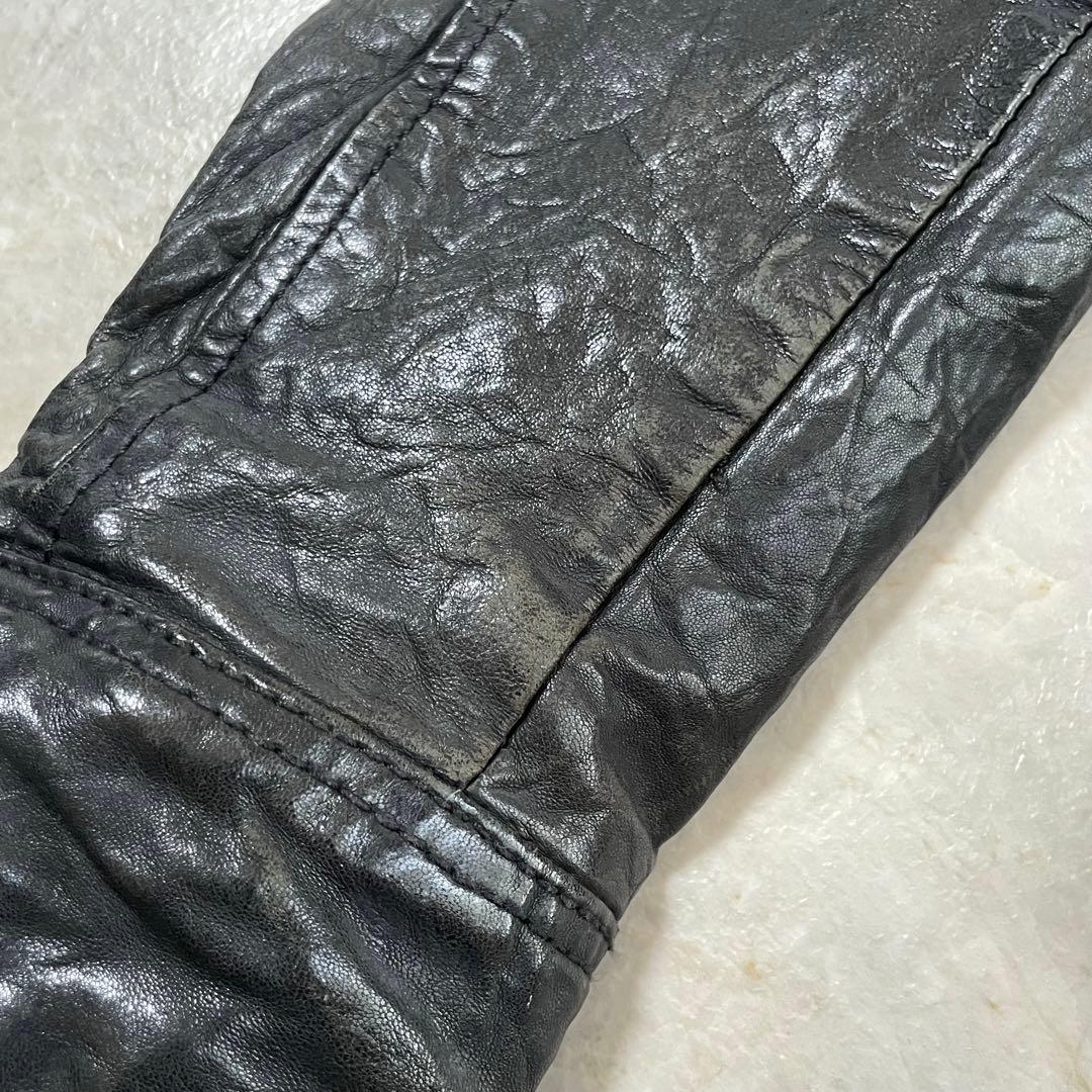 DIESEL ディーゼル 羊革 リアルレザー シワ加工 ライダースジャケット M