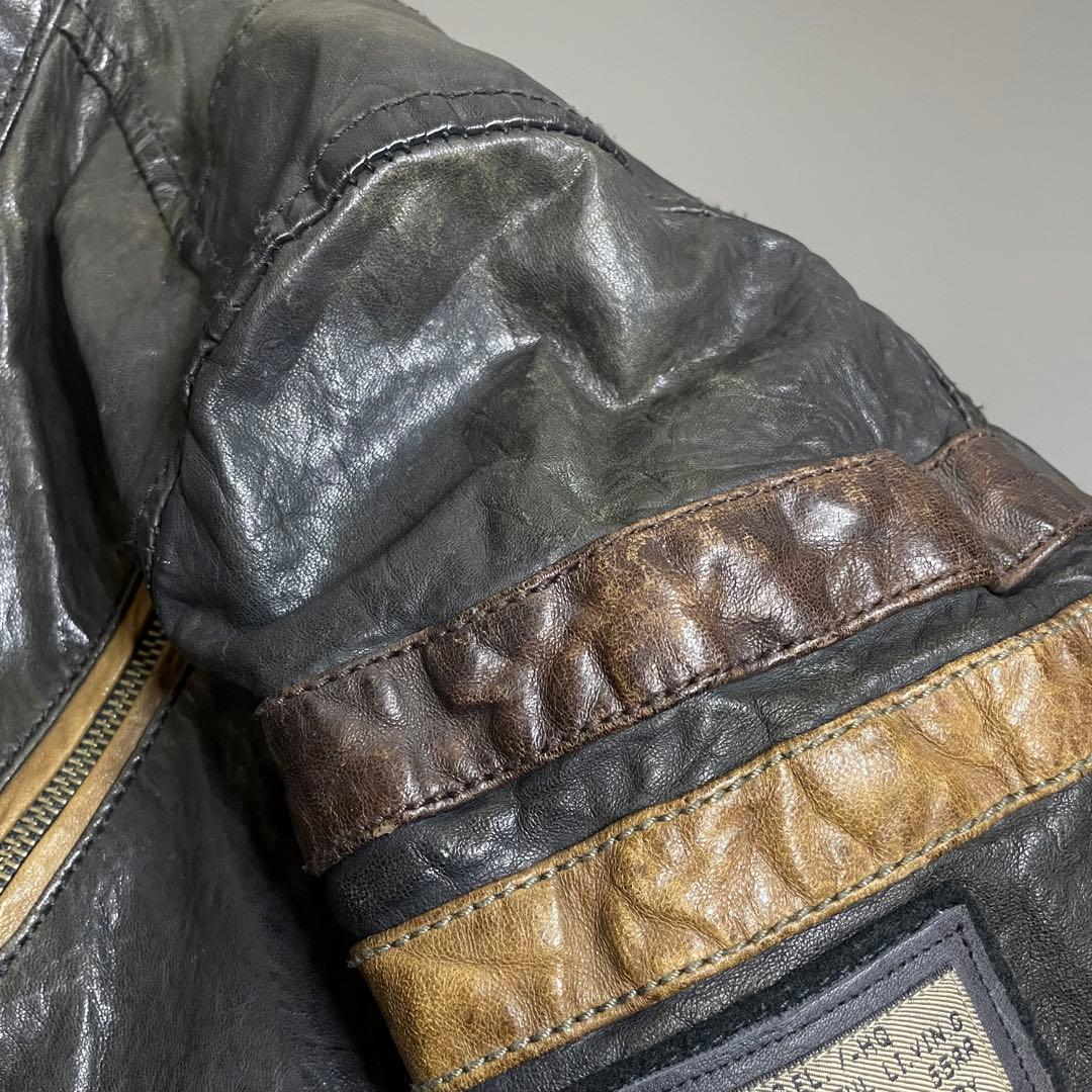 DIESEL ディーゼル 羊革 リアルレザー シワ加工 ライダースジャケット M