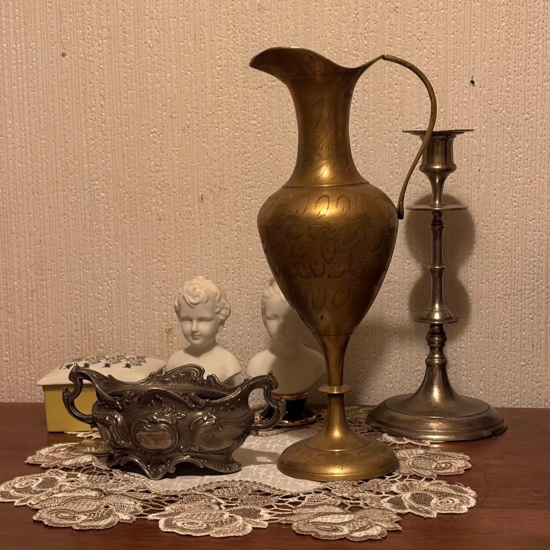 真鍮製 水差し 花瓶 ピッチャー フランス アンティークブロンズ ヴィンテージ