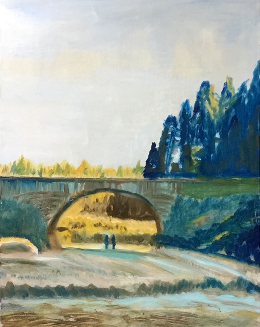 油彩画　「　なつかしい風景 ]原画　額付　F6