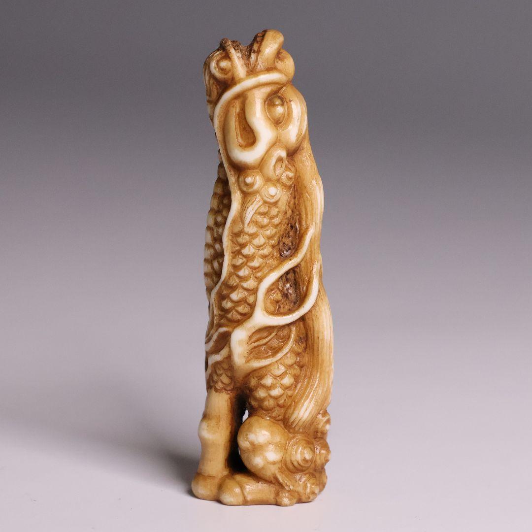 時代 堤物 根付 置物 鹿角 麒麟 全長7.6cm 神獣 彫刻【CM258】