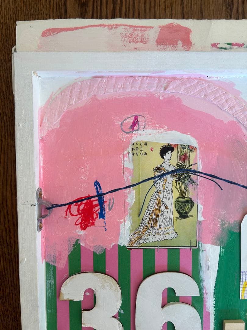 コラージュアート作品　ミクストミディア　和紙　ペイント　アメリカ