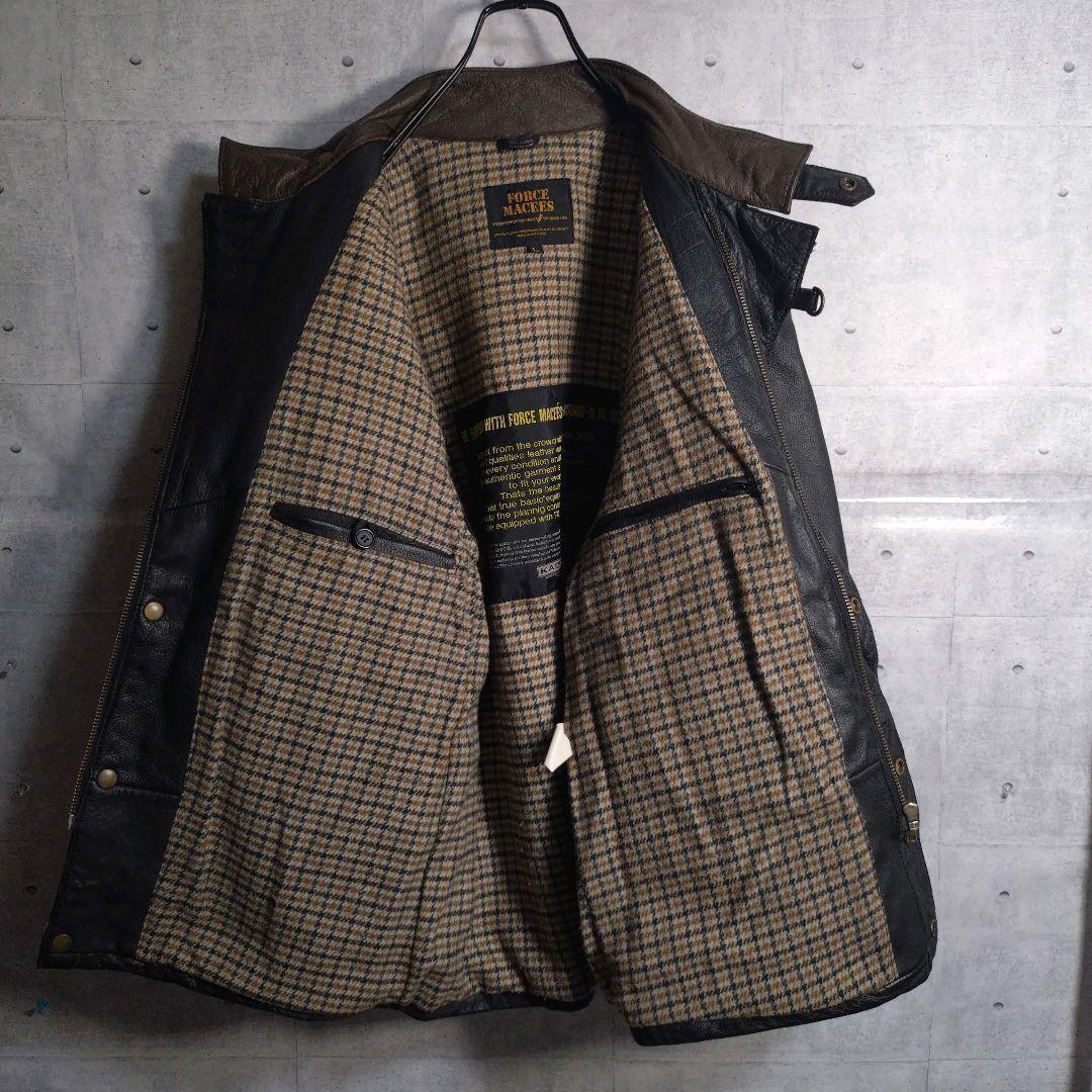 カドヤ★超希少 リアルレザー 牛革 エルボーパッチ ライダースジャケット 黒 L