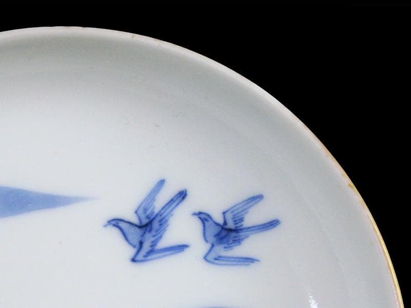 古伊万里　染付　山村に鳥　朝顔の図　３寸皿　豆皿　手塩皿　E595AS-CUc