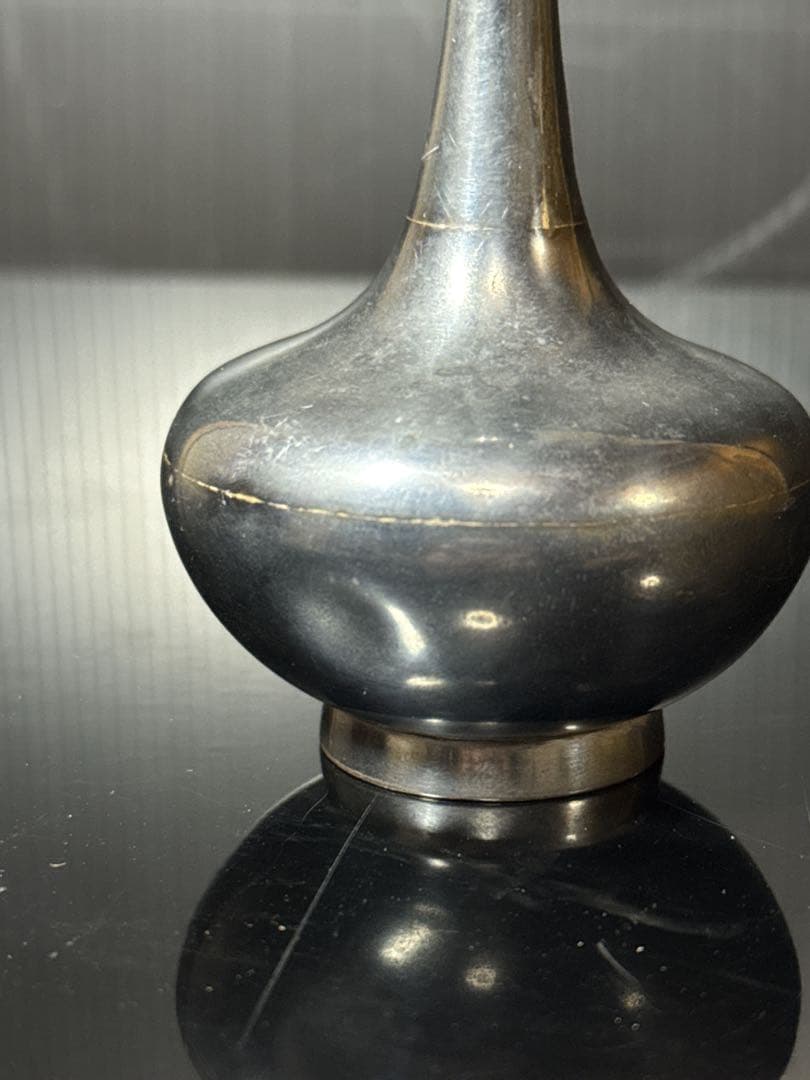 明治期 純銀 在銘 細密彫金 花図 花瓶 花生