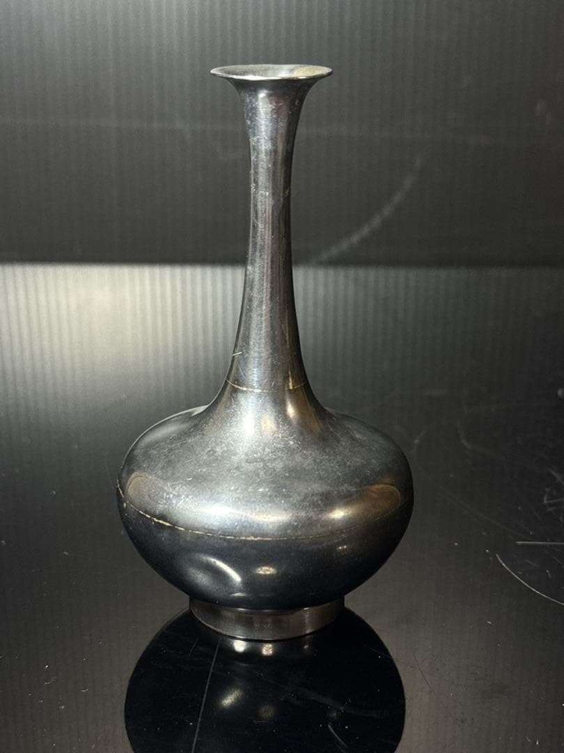 明治期 純銀 在銘 細密彫金 花図 花瓶 花生